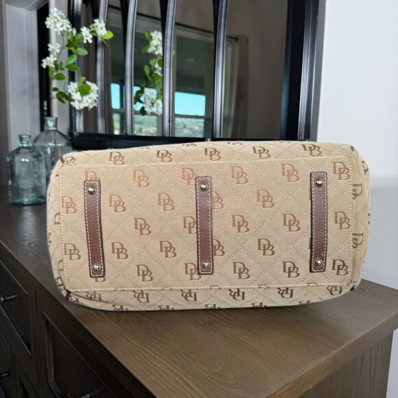 Dooney & Bourke Large Logo Canvas Handbag Brown Leather Trim Shoulder Bag - Picture 6 of 15
